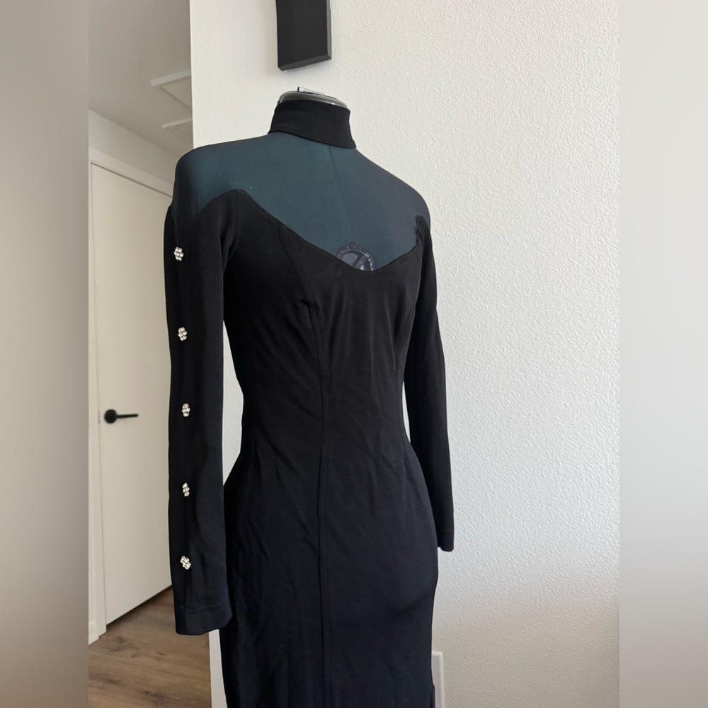 Tadashi Black-Tie Wedding-Cocktail BodyCon knit dress! rhinestone buttons!Small